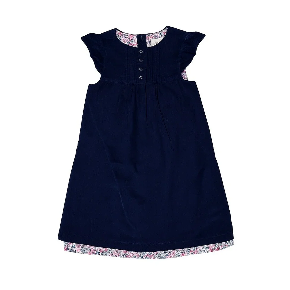 JoJo Maman Bebe Girls 3-4 Navy Corduroy Floral Trim Pinafore Dress